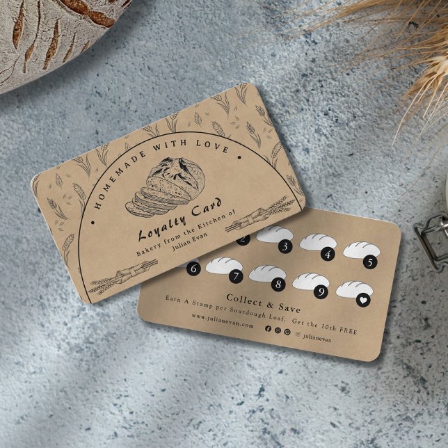 Rustic Brown Sourdough Bakery Loyalty Card Visitenkarte (Rustic Brown Sourdough Bakery Loyalty Card)