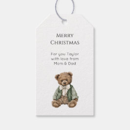 Rustic Brown Teddy Bear Green Plaid Christmas Geschenkanhänger