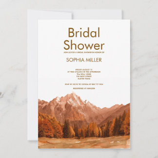 rustic brown watercolor mountain bridal shower  einladung
