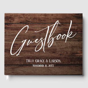 Rustic Brown Wood and Handwriting Guestbook Gästebuch