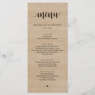 Rustic Brown Wood Wedding Elopement Dinner Menükarte