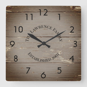 Rustic Brown Wooden Boards Personalized   Quadratische Wanduhr