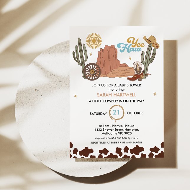 Rustic Brown Yea Haw Little Cowboy Baby Dusche Einladung (Editable Cowboy Baby Shower Invitation, Little Cowboy baby shower Invite, Wild West Theme, Boy)