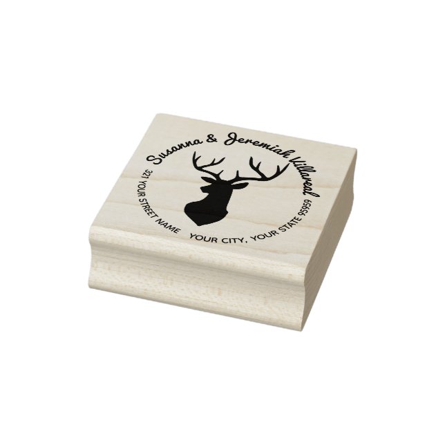 Rustic Buck Deer Head Familienname Gummistempel (Stempel)