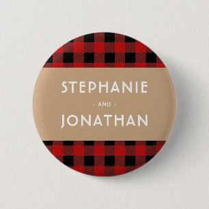 Rustic Buffalo Kariert & Kraft Wedding Button