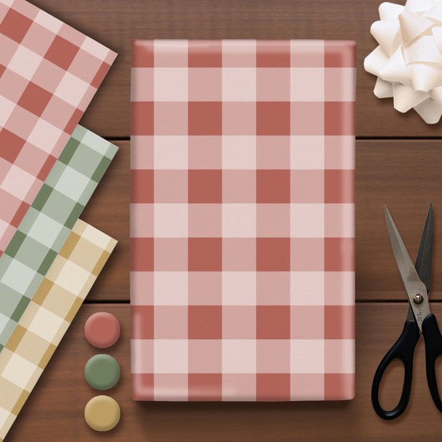 Rustic Buffalo Kariert - Simple Red Green Gold Geschenkpapier Set (Custom Buffalo Plaid Wrapping Paper)
