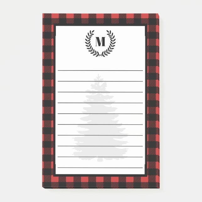 Rustic Buffalo Karo Kariert & Laurels | Monogramm Post-it Klebezettel (Vorderseite)