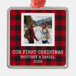 Rustic Buffalo Plaid First Christmas Ornament Aus Metall