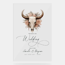 Rustic Bull Skull Floral Western Hochzeit Willkomm Acrylschild