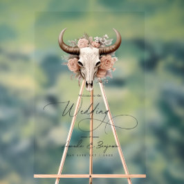 Rustic Bull Skull Floral Western Hochzeit Willkomm Acrylschild