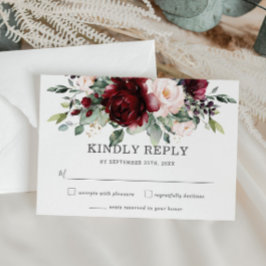 Rustic Burgund Blush Bloral Wedding RSVP Card
