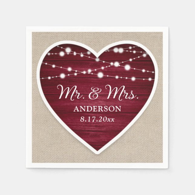 Rustic Burgund Mr. und Mrs. Wedding Serviette (Vorderseite)