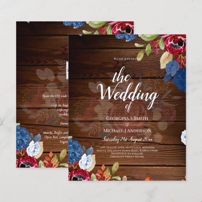 Rustic Burgundy Blue Floral Wedding (Vorne/Hinten)