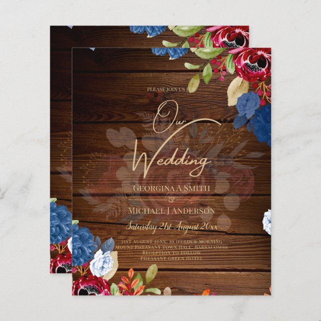 Rustic Burgundy Blue Floral Wedding (Vorne/Hinten)