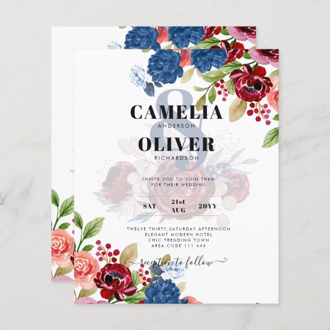 Rustic Burgundy Blue Floral Wedding (Vorne/Hinten)