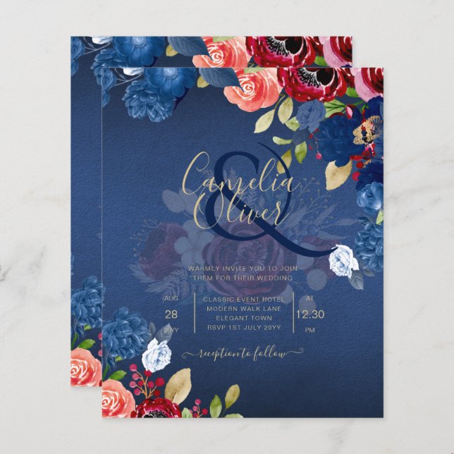 Rustic Burgundy Blue Floral Wedding (Vorne/Hinten)