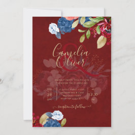 Rustic Burgundy Blue Floral Wedding Einladung
