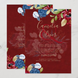 Rustic Burgundy Blue Floral Wedding Einladung