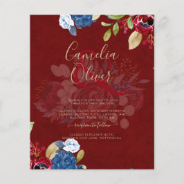 Rustic Burgundy Blue Floral Wedding Flyer