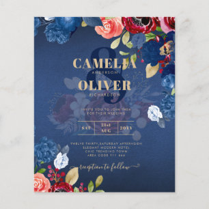 Rustic Burgundy Blue Floral Wedding Flyer