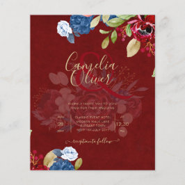 Rustic Burgundy Blue Floral Wedding Flyer