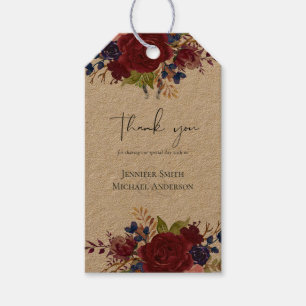Rustic Burgundy Blue Floral Wedding Geschenkanhänger