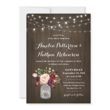 Rustic Burgundy Blush Floral Mason Jar Wedding