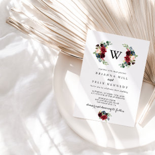 Rustic Burgundy Calligraphy Monogram Wedding Einladung