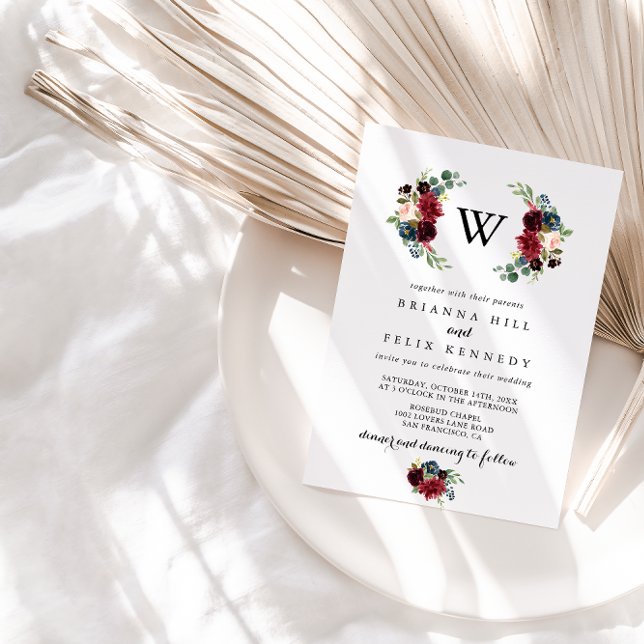 Rustic Burgundy Calligraphy Monogram Wedding Einladung (Von Creator hochgeladen)