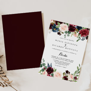 Rustic Burgundy Calligraphy Spanish Wedding Einladung