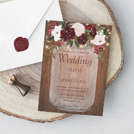 Rustic Burgundy Floral Mason Jar Wedding Einladung