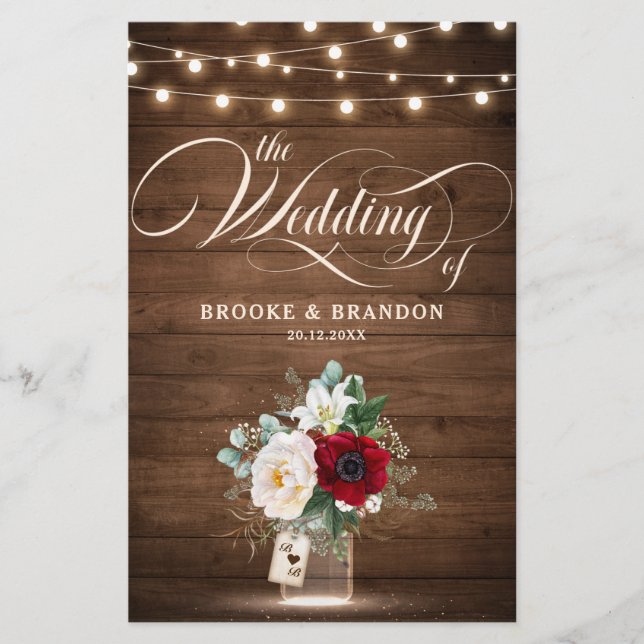 Rustic Burgundy Floral Mason Jar Wedding Program (Vorderseite)