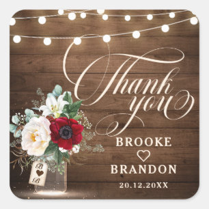 Rustic Burgundy Floral Mason Jar Wedding Vielen Da Quadratischer Aufkleber