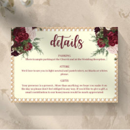 Rustic Burgundy Floral Wedding Details Card RSVP Karte