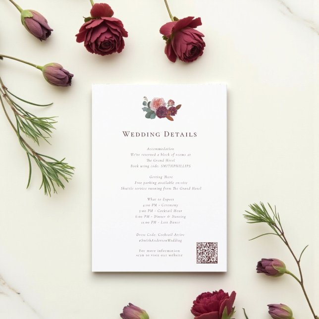 Rustic Burgundy Floral Wedding Info Card Begleitkarte (Von Creator hochgeladen)