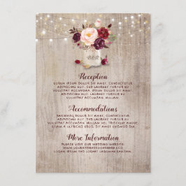 Rustic Burgundy Floral Wedding Information Guest Begleitkarte