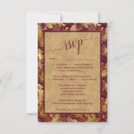 Rustic Burgundy & Gold Autumn Leaves Wedding RSVP Karte