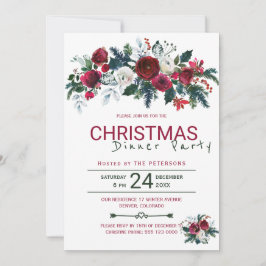 Rustic Burgundy Green Christmas Dinner Party Einladung