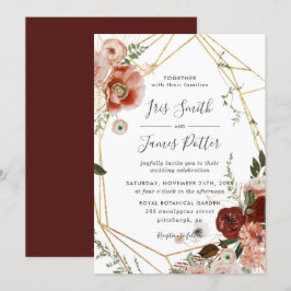 Rustic Burgundy Marsala Blush Bloral Wedding Einladung