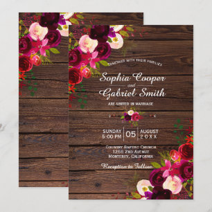 Rustic Burgundy Marsala Floral Barn Wood Wedding Einladung