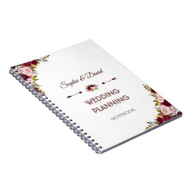 Rustic Burgundy Marsala Floral Wedding Planner Notizblock (Rechte Seite)