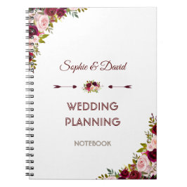 Rustic Burgundy Marsala Floral Wedding Planner Notizblock