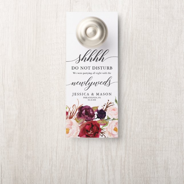 Rustic Burgundy Marsala Wedding Door Hanger Türanhänger (Auf Knauf)