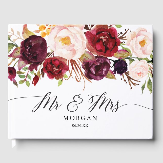 Rustic Burgundy Marsala Wedding Guest Book Gästebuch (Vorderseite)