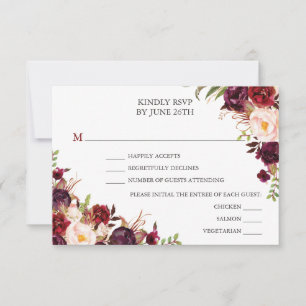 Rustic Burgundy Marsala Wedding RSVP Card