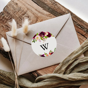 Rustic Burgundy Monogram Wedding Umschlag Aufklebe Runder Aufkleber