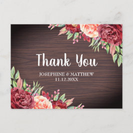 Rustic Burgundy Peach Floral Wedding Vielen Dank Postkarte