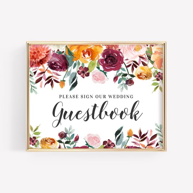 Rustic Burgundy Pink Fall Floral Wedbook Poster (Von Creator hochgeladen)
