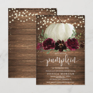 Rustic Burgundy Pumpkin Erster Geburtstag Einladun Einladung