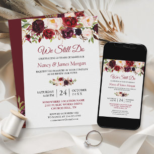 Rustic Burgundy Red Floral Wedding Vow Erneuerung Einladung